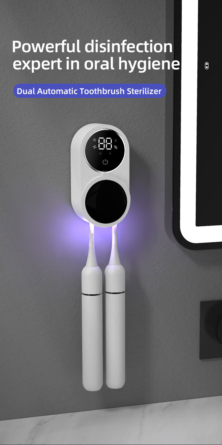 Wall‑Mount No‑Drill Smart Toothbrush Holder with UV Sterilization & Drying