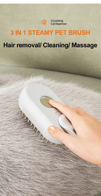 3‑in‑1 Electric Pet Steam Brush, One‑Click Spray for Floating Hair Removal