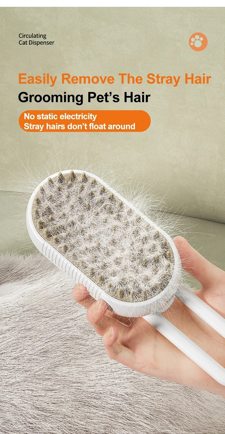 3‑in‑1 Electric Pet Steam Brush, One‑Click Spray for Floating Hair Removal