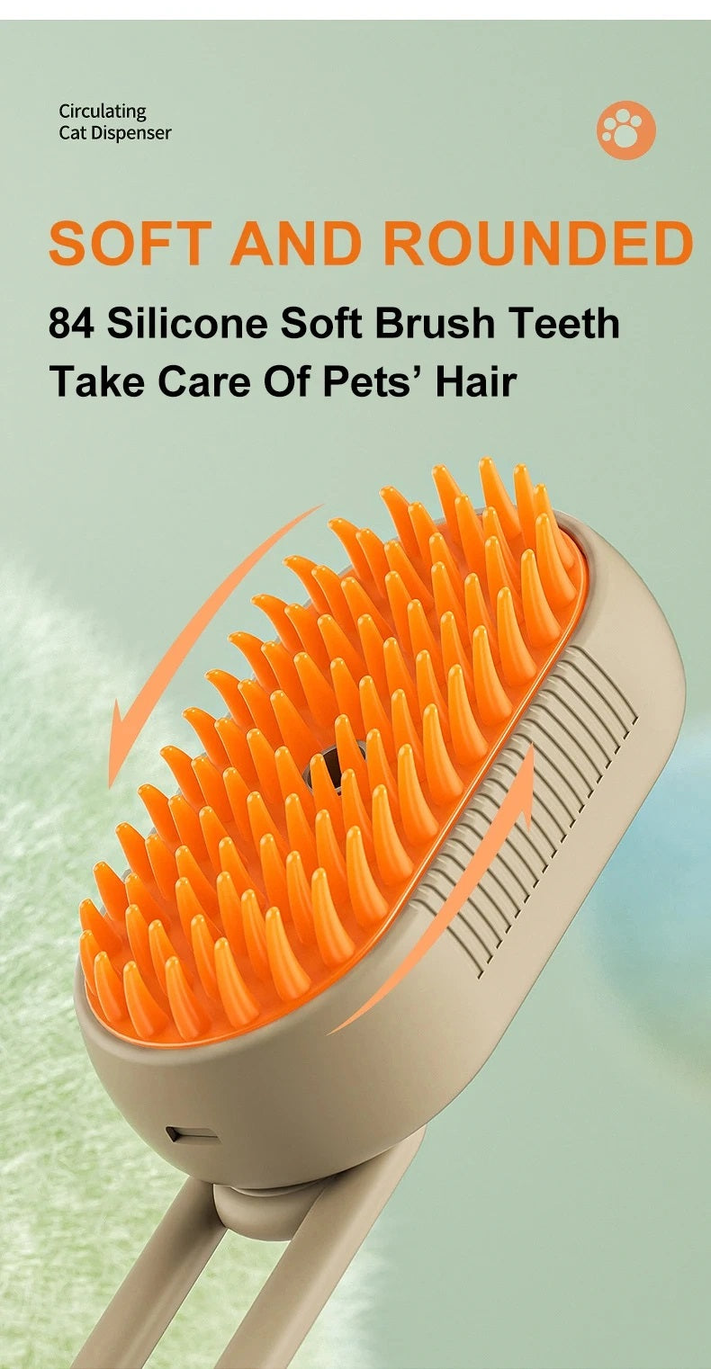 3‑in‑1 Electric Pet Steam Brush, One‑Click Spray for Floating Hair Removal