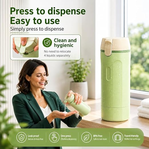 4-in-1 Refillable Plastic Travel Bottle Leak Proof Toiletry Container for Shampoo Lotion Luxury Durable