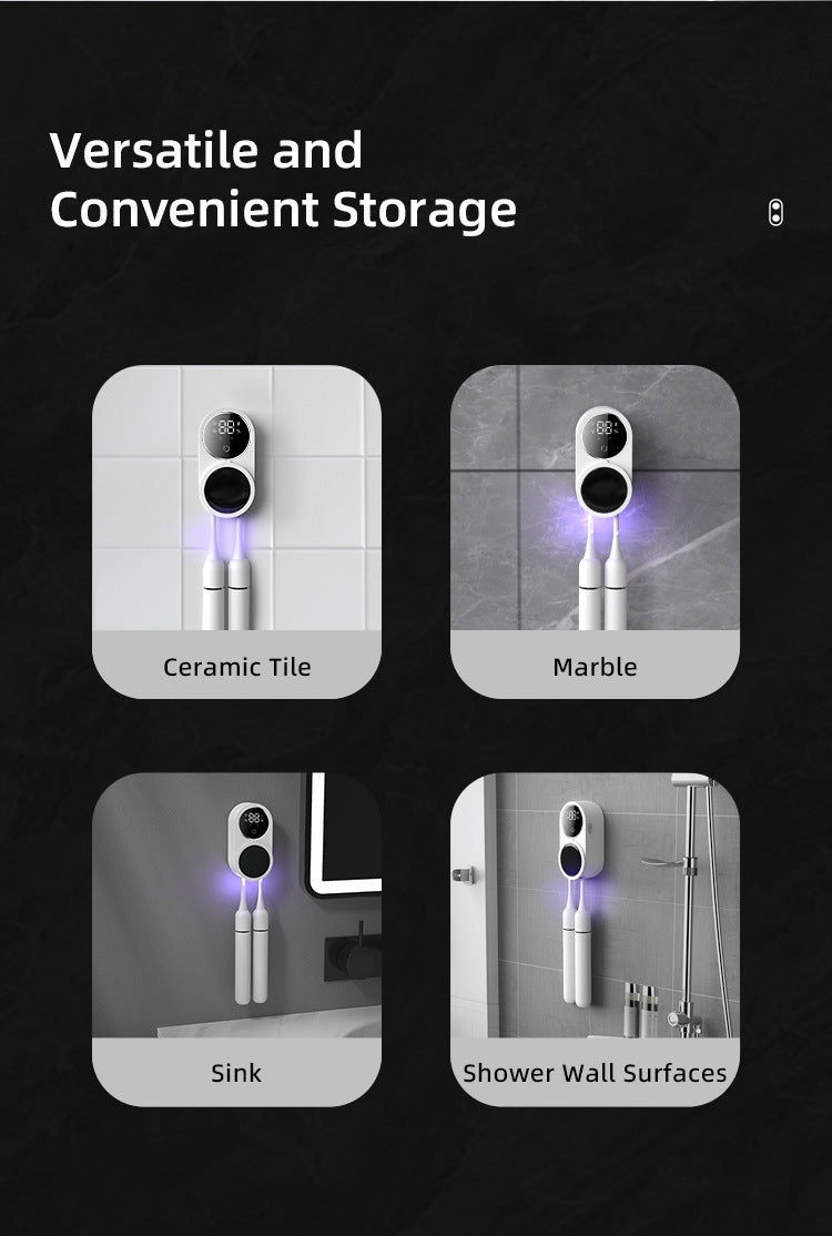 Wall‑Mount No‑Drill Smart Toothbrush Holder with UV Sterilization & Drying