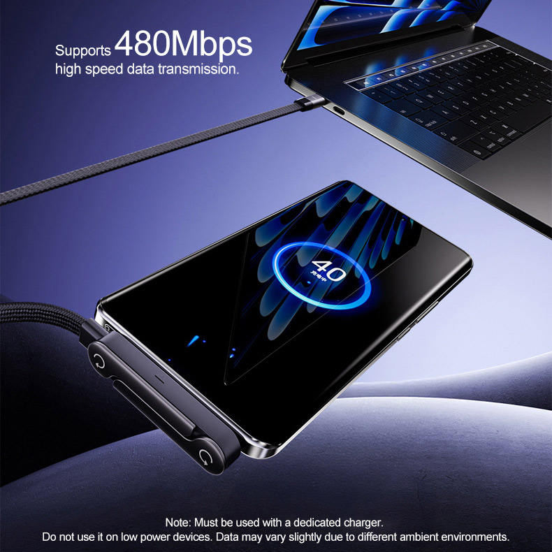New 240W Charging Cable with Fold‑Out Phone Stand