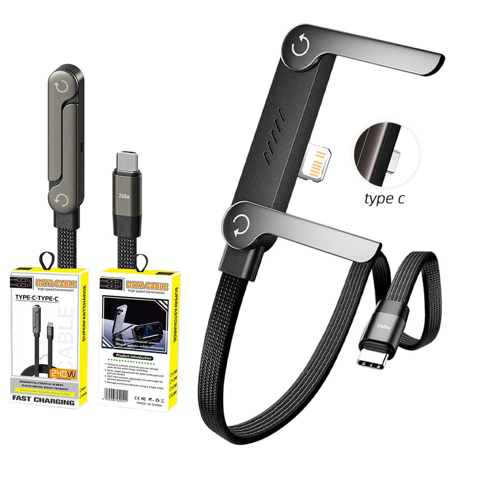 New 240W Charging Cable with Fold‑Out Phone Stand
